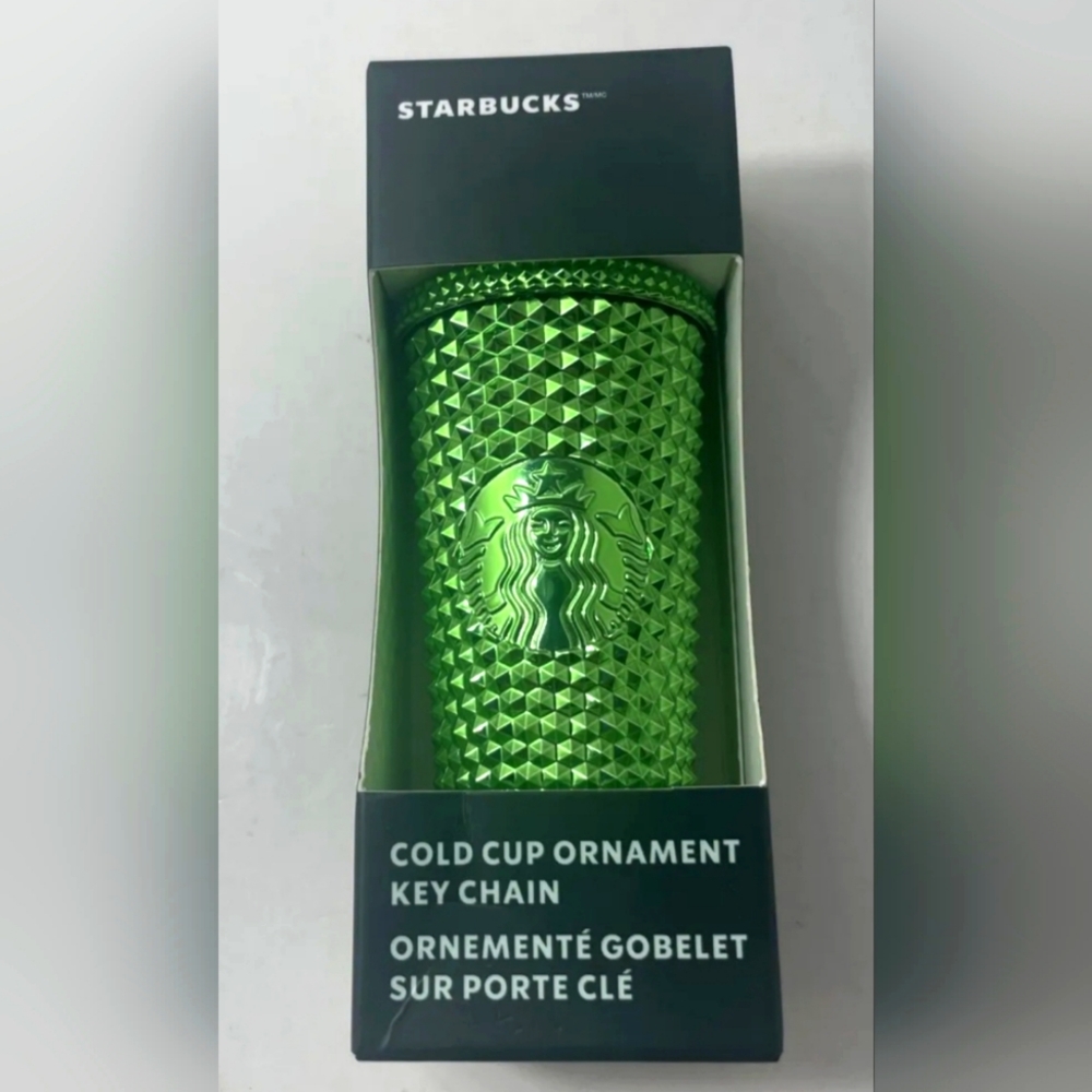 Starbucks 2023 Metallic Green Stud Holiday Cold Christmas Ornament Keychain